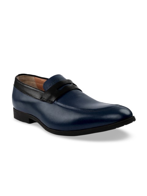 

RAPAWALK Men Blue & Black Standard Width Leather Formal Slip-Ons