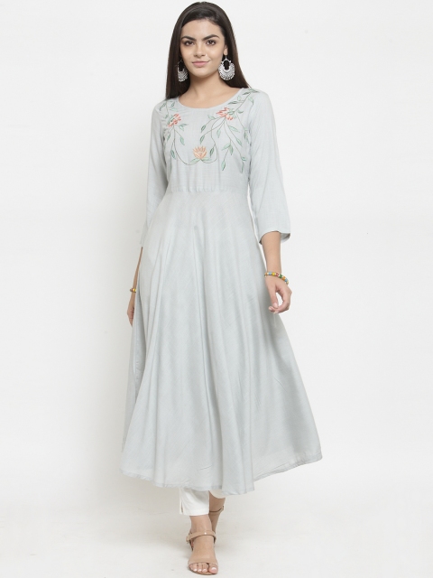 

Jompers Women Grey & White Embroidered Kurti with Trousers