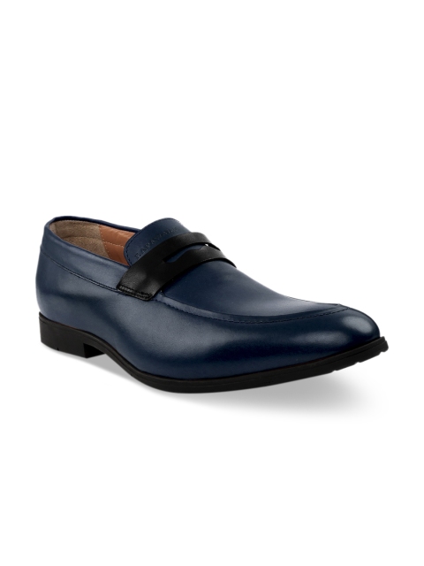 

RAPAWALK Men Blue & Black Standard Width Leather Formal Slip-Ons