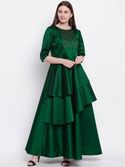 

Kvsfab Women Green Solid Silk Maxi Dress