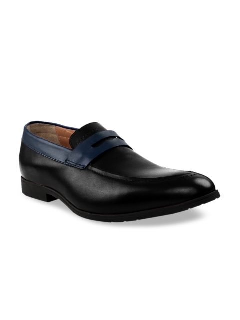

RAPAWALK Men Black & Blue Standard Width Leather Formal Slip-Ons