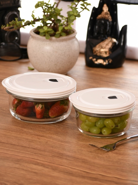 

CLAY CRAFT Transparent Solid Glass Set Of 2 Multipurpose Food Containers with Air Vent Lid