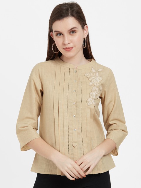

Soie Women Beige Solid Shirt Style Top