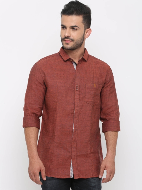

WITH Men Rust Slim Fit Self Design Casual Shirt