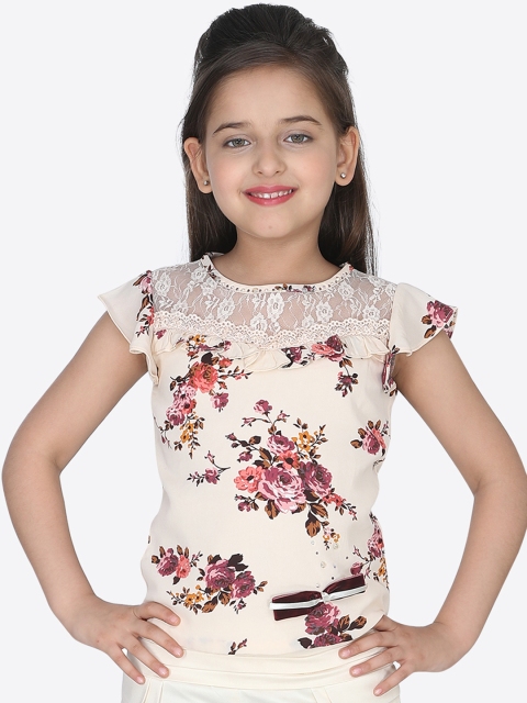 

CUTECUMBER Girls Beige Printed Top