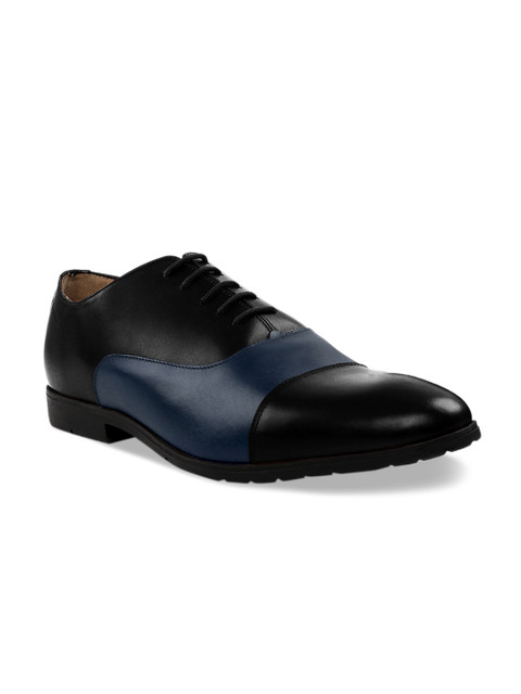 

RAPAWALK Men Black & Blue Standard Width Leather Formal Oxfords