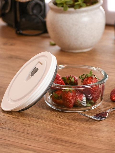 

CLAY CRAFT Transparent Solid Glass Multipurpose Food Round Container with Air Vent Lid