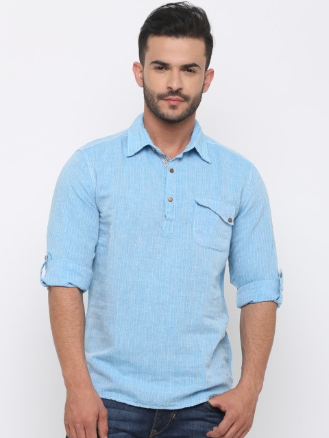 

WITH Men Blue Slim Fit Self Design Casual Shirt