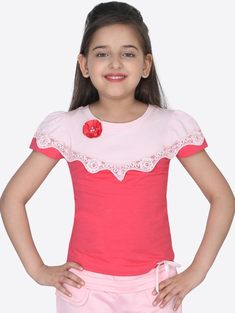 

CUTECUMBER Girls Pink Colourblocked Top
