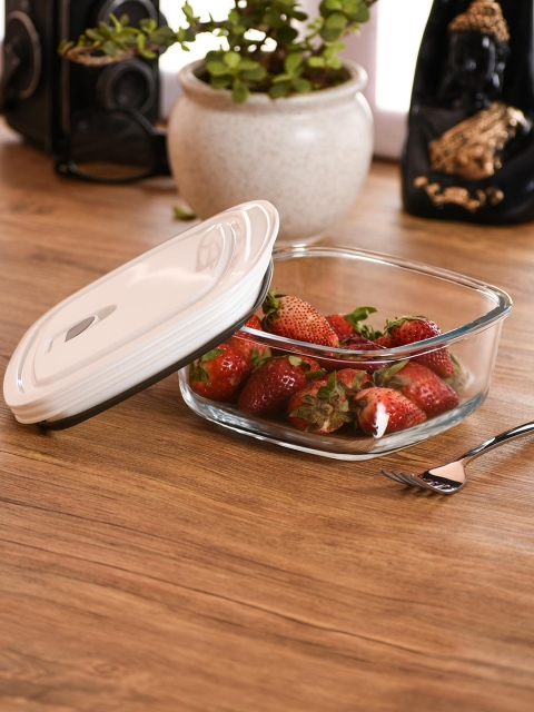 

CLAY CRAFT Transparent Solid Glass Multipurpose Square Food Container with Air Vent Lid