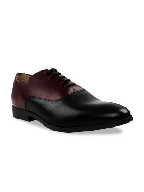 

RAPAWALK Men Burgundy & Black Standard Width Leather Formal Oxfords