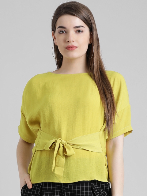 

Zink London Women Yellow Solid Cinched Waist Top