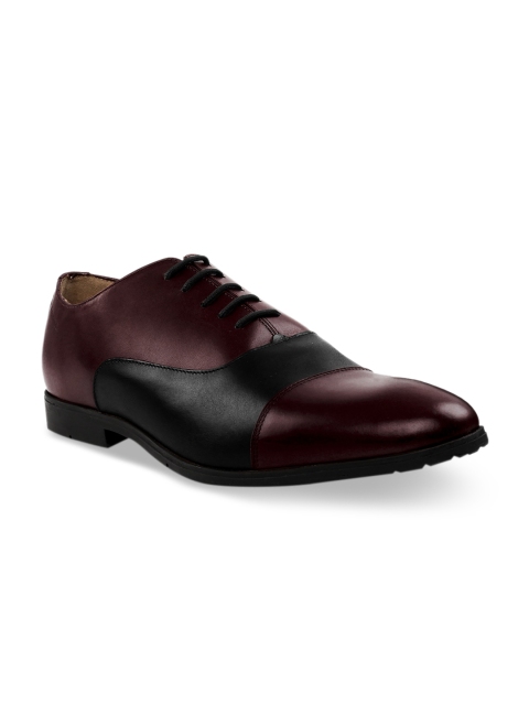 

RAPAWALK Men Burgundy & Black Standard Width Leather Formal Oxfords