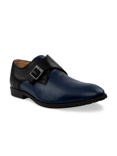 

RAPAWALK Men Black & Blue Standard Width Leather Formal Monks