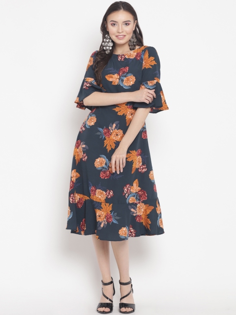 

Abiti Bella Women Teal Printed Fit and Flare Dress