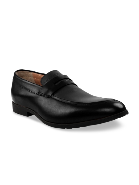 

RAPAWALK Men Black & Grey Standard Width Leather Formal Slip-Ons