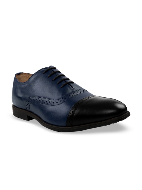 

RAPAWALK Men Blue & Black Standard Width Leather Formal Oxfords
