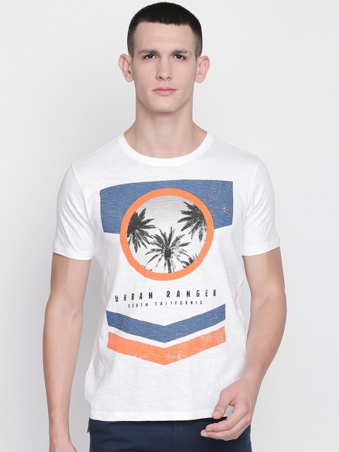 

Urban Ranger by pantaloons Men White Printed Round Neck Pure Cotton T-shirt