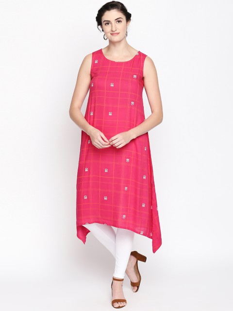 

RANGMANCH BY PANTALOONS Women Pink Embroidered A-Line Kurta