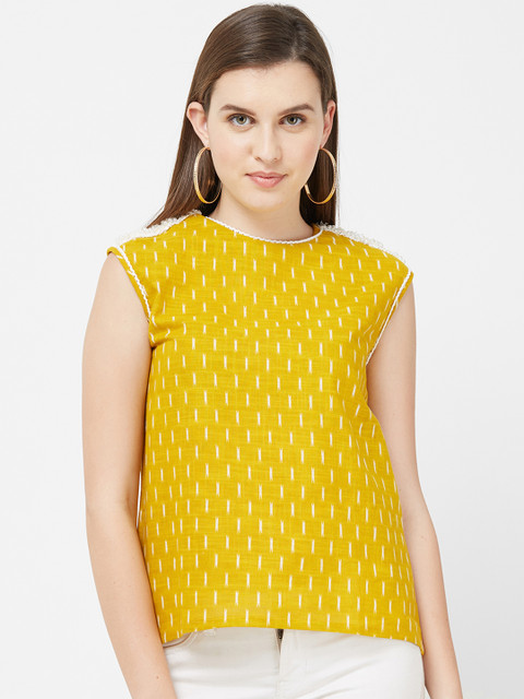 

Soie Women Yellow Self Design A-Line Top