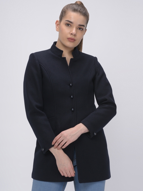 

Okane Women Navy Blue Solid Longline Overcoat