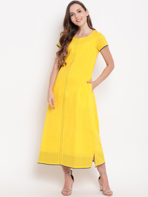 

trueBrowns Women Yellow Solid A-Line Dress