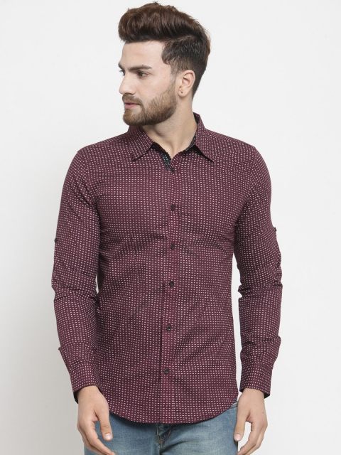 

WESTCLO Men Burgundy Slim Fit Printed Casual Shirt