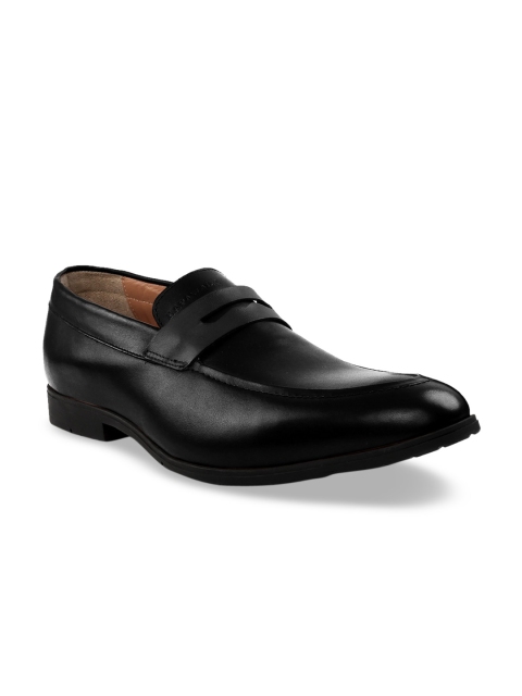 

RAPAWALK Men Black & Grey Standard Width Leather Formal Slip-Ons