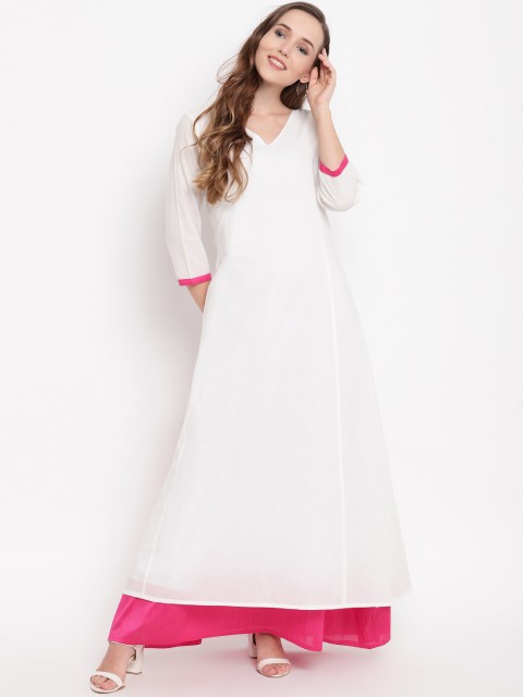 

trueBrowns Women White Colourblocked Maxi Dress
