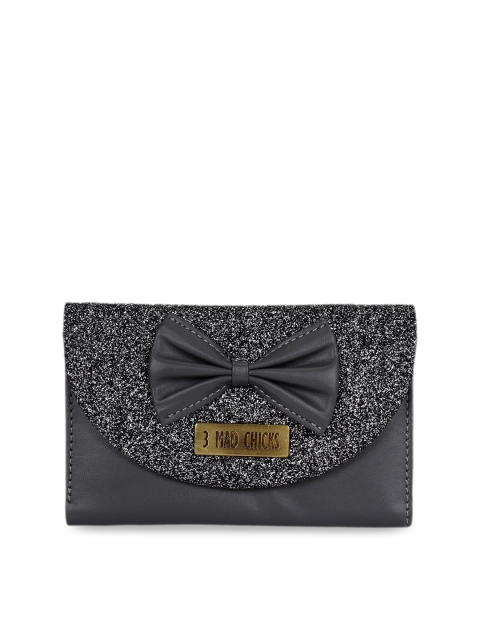 

3 Mad Chicks Women Grey Textured Three Fold Wallet