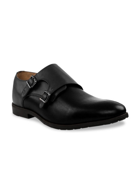 

RAPAWALK Men Grey & Black Standard Width Leather Formal Monks