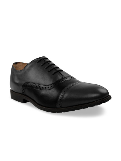 

RAPAWALK Men Grey & Black Standard Width Leather Formal Oxfords