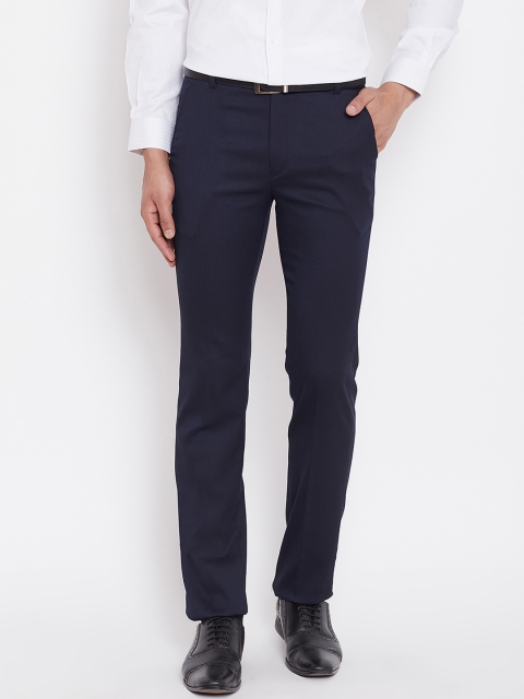 

Canary London Men Navy Blue Smart Slim Fit Solid Formal Trousers