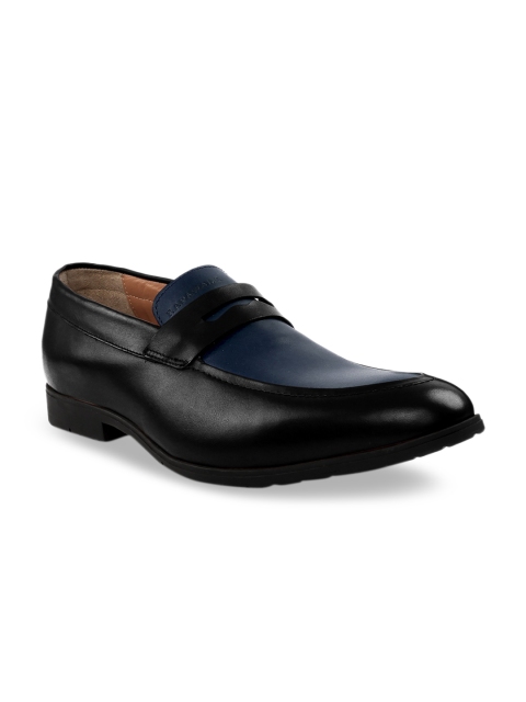 

RAPAWALK Men Black & Blue Standard Width Leather Formal Slip-Ons