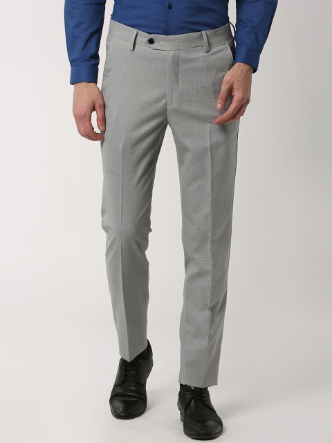 

Peter England Men Grey Slim Fit Self Design Formal Trousers