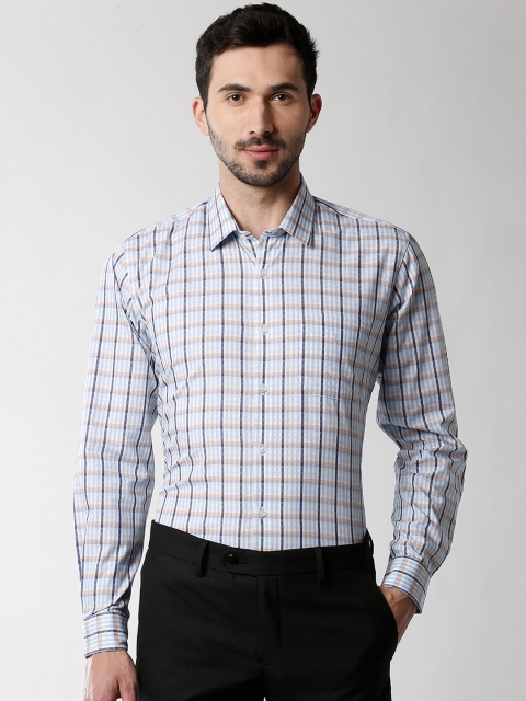 

Peter England Men Blue Regular Fit Checked Formal Shirt