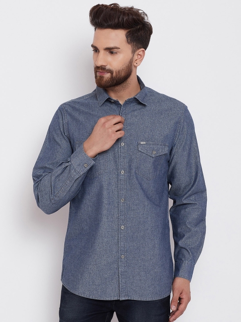 

Canary London Men Blue Slim Fit Self Design Casual Shirt