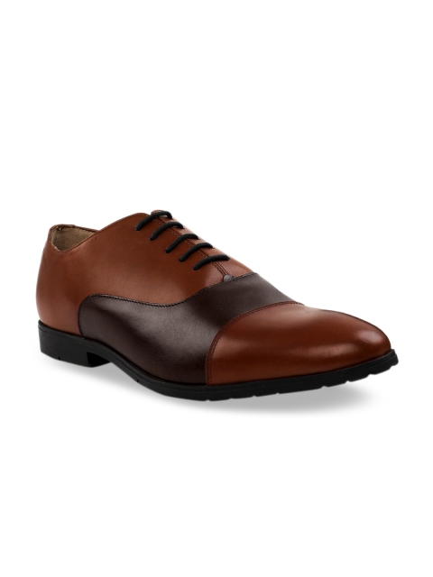 

RAPAWALK Men Tan Brown Standard Width Leather Formal Oxfords