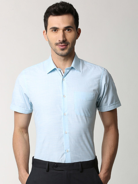 

Peter England Men Blue Slim Fit Self Design Casual Shirt