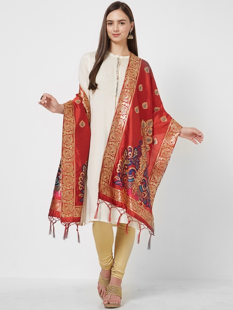 

Saree mall Red & Gold-Toned Woven Design Dupatta