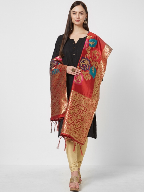 

Saree mall Red & Gold-Toned Woven Design Dupatta