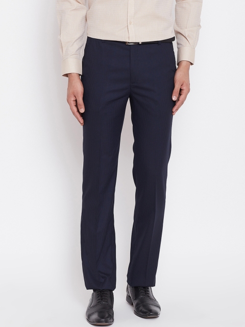 

Canary London Men Navy Blue Smart Slim Fit Solid Formal Trousers