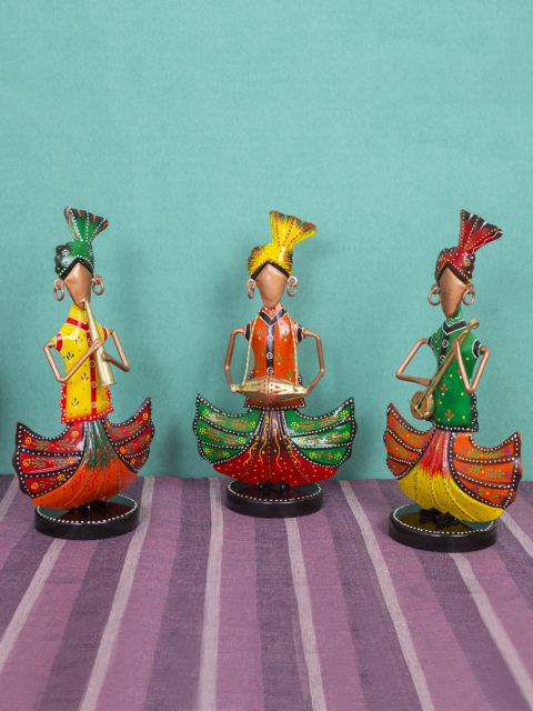 

Golden Peacock Set of 3 Multicoloured Handcrafted Musicians Showpiece, Multi