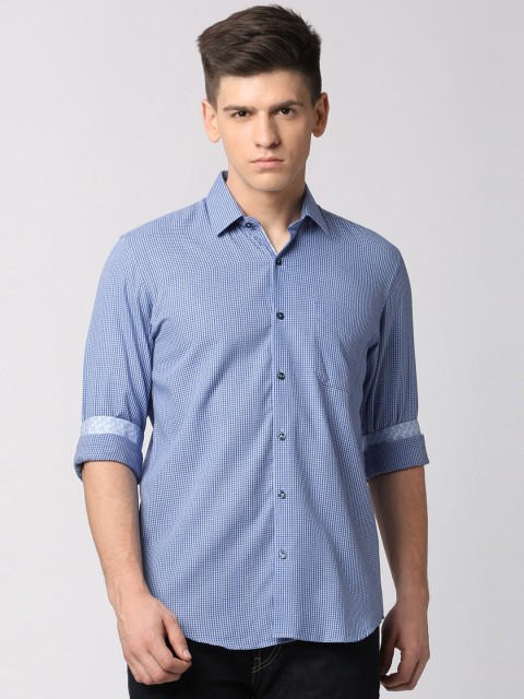 

Peter England Men Blue & Off-White Slim Fit Checked Casual Shirt