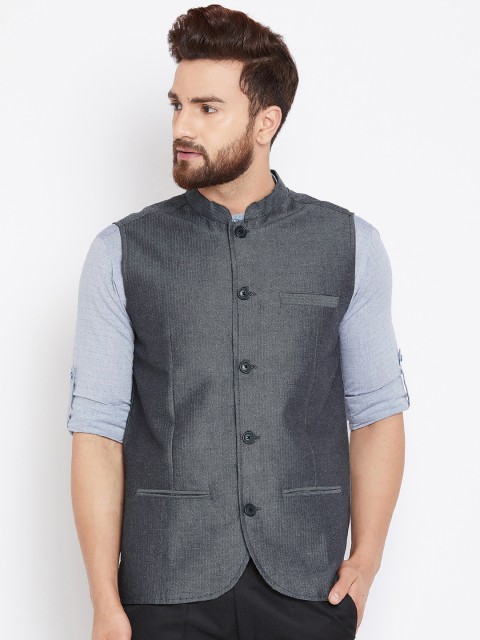 

Even Men Grey Woven Design Nehru Jacket