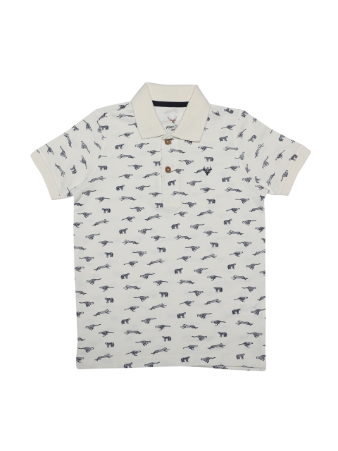 

Allen Solly Junior Boys White & Navy Blue Printed Polo Collar T-shirt
