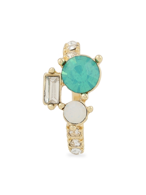 

Kazo Women Gold-Toned, White & Green Ruby Colorstone-Studded Finger Ring