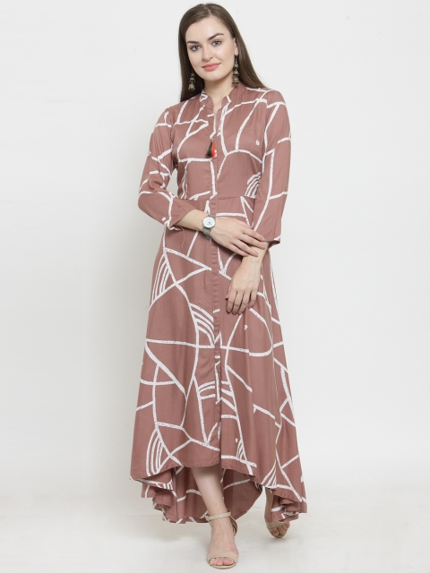 

Purple State Women Brown & White Printed A-Line Kurti