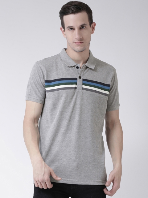 

Club York Men Grey Striped Polo Collar T-shirt