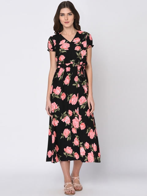 Rigo Women Black Printed Fit and Flare Dress
